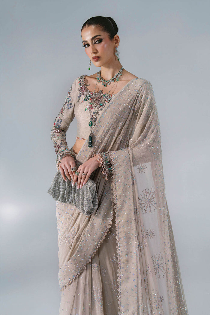 BD-3103 Mouse Grey Embroidered Chiffon Saree