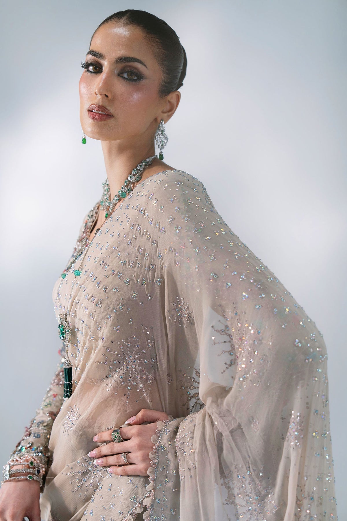 BD-3103 Mouse Grey Embroidered Chiffon Saree