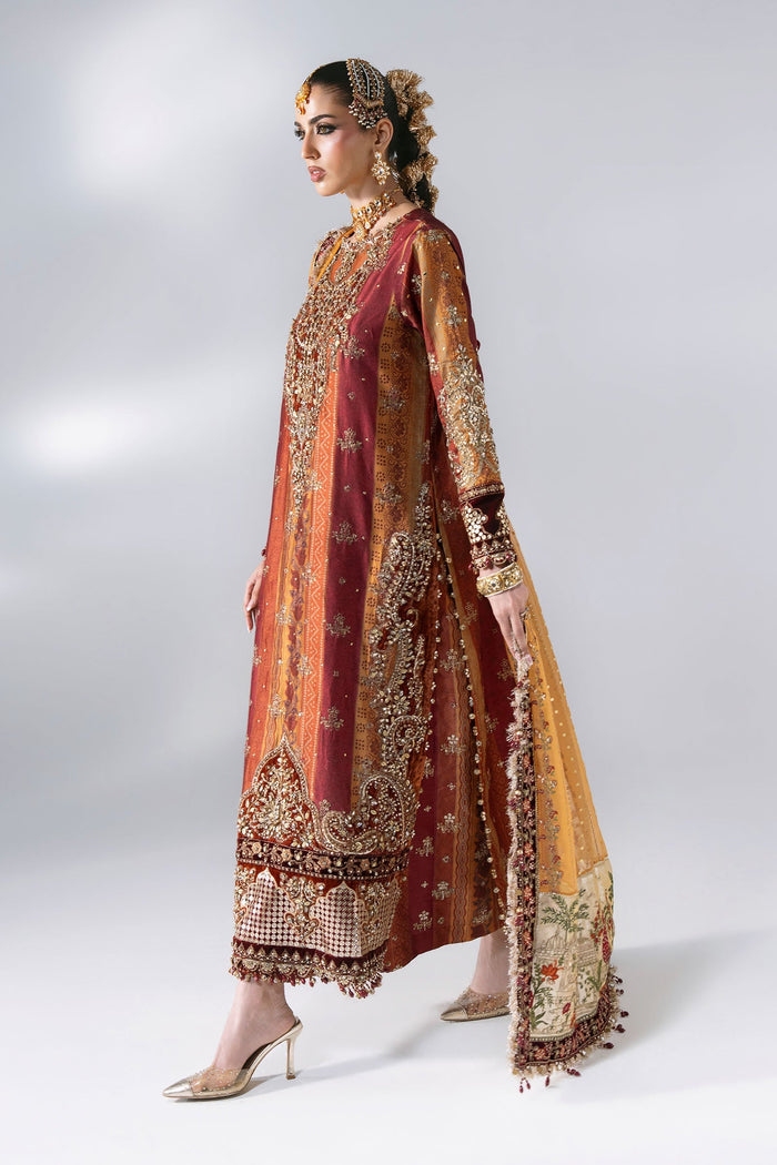 BD-3104 Rust & Maroon Embroidered Raw Silk Suit