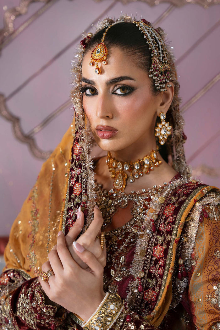 BD-3104 Rust & Maroon Embroidered Raw Silk Suit