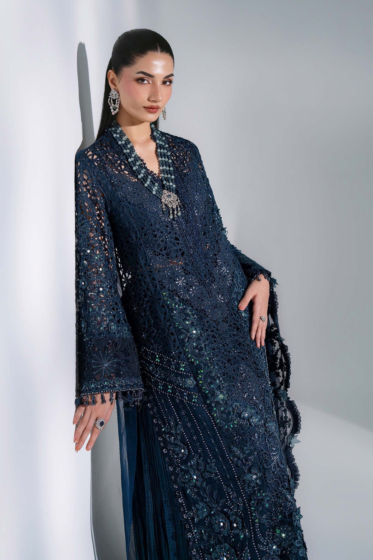 Maria B Mbroidered BD-3106 teal organza suit