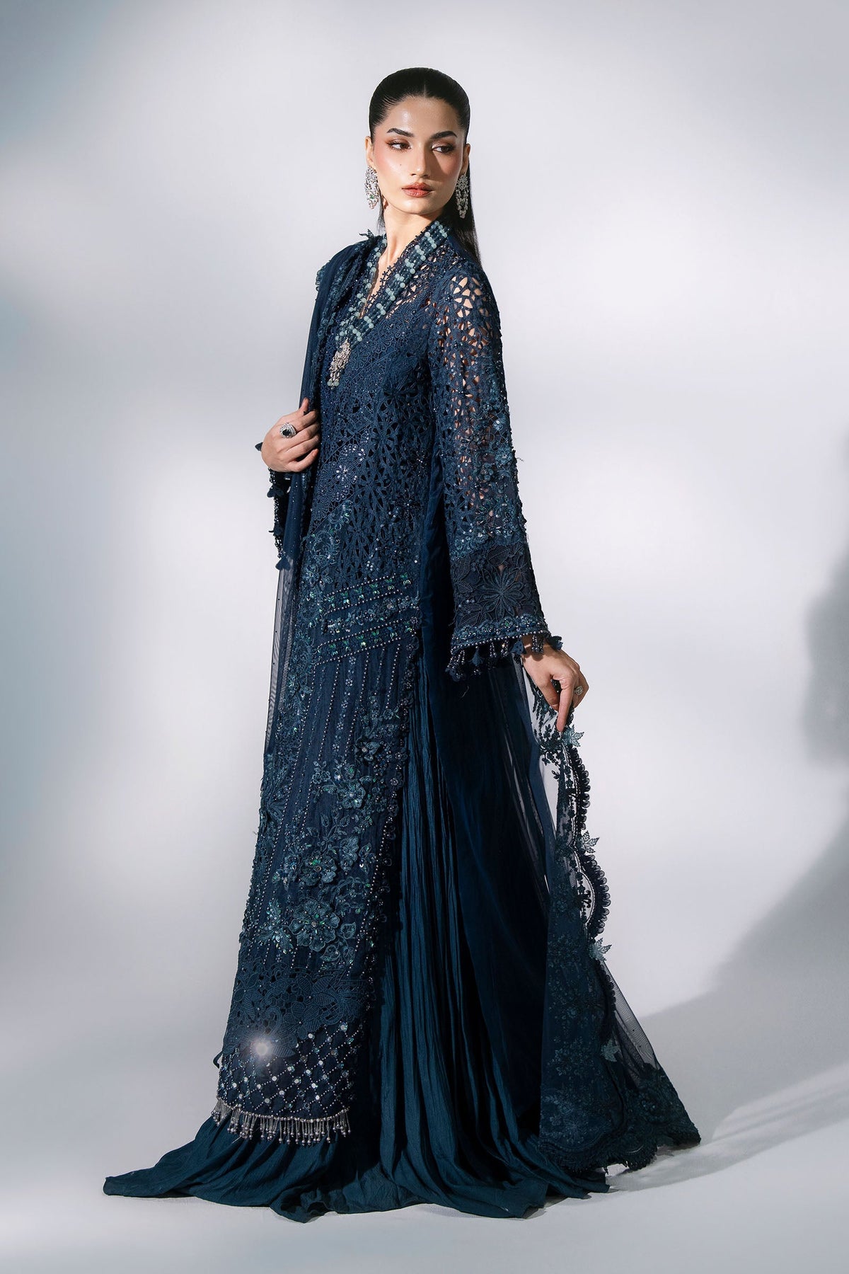BD-3106 Teal Embroidered Organza Suit
