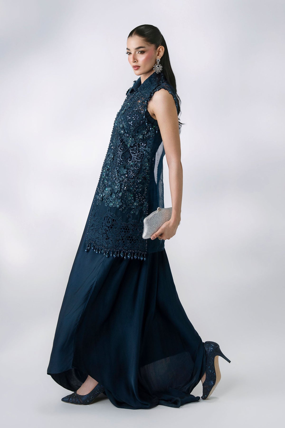 BD-3106 Teal Embroidered Organza Suit