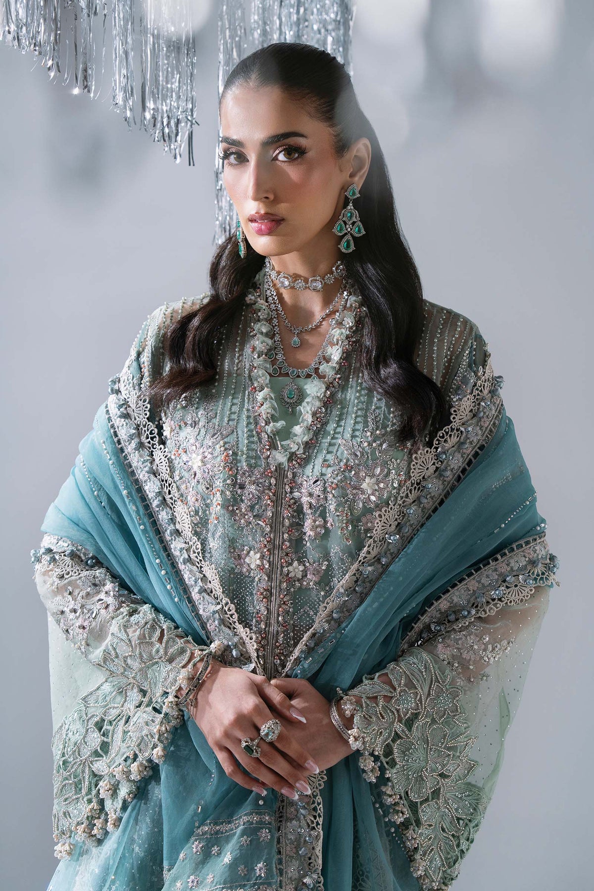 Maria B Mbroidered BD-3107 aqua organza suit