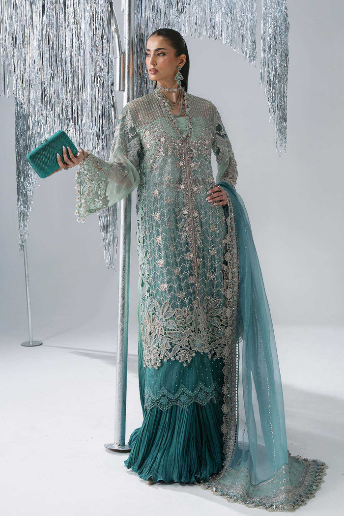 BD-3107 Aqua & Sea Green Embroidered Organza Suit