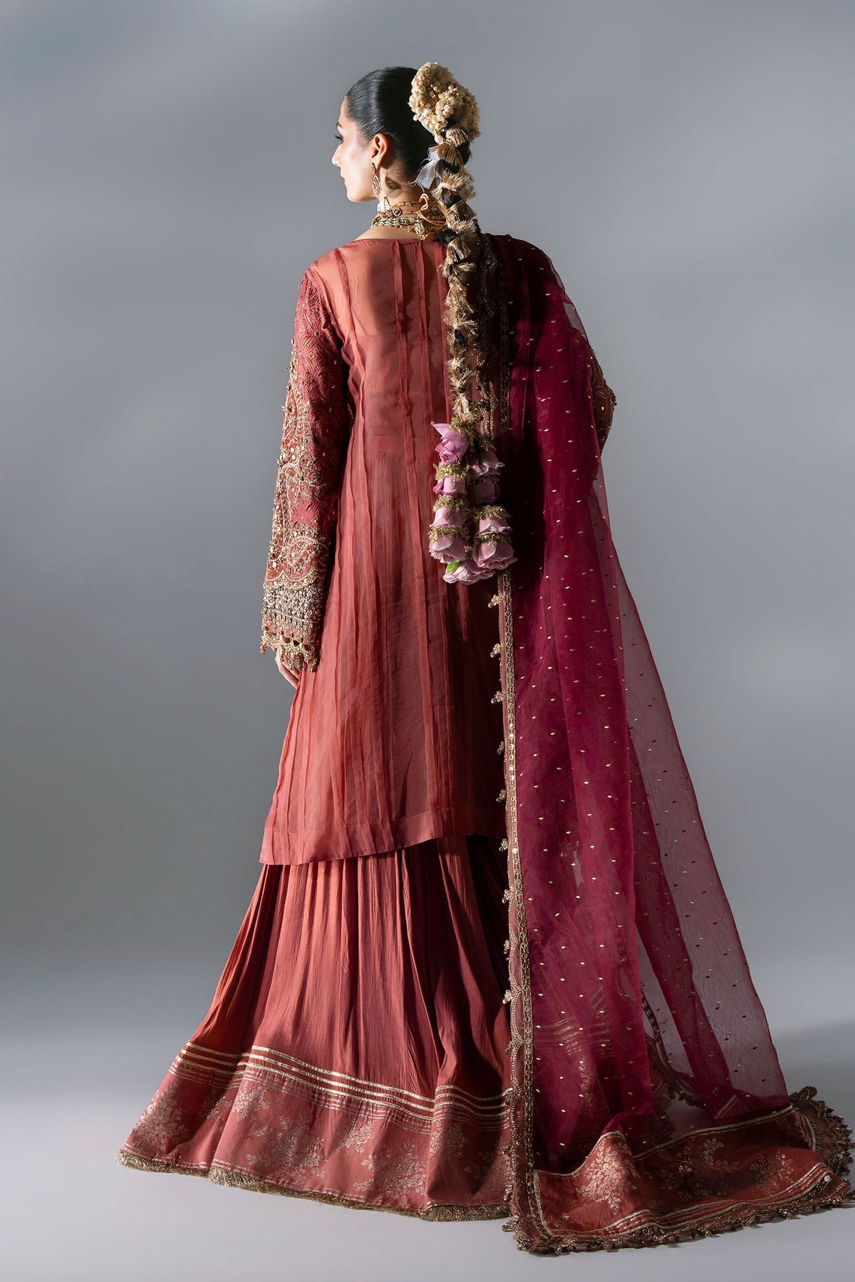 BD-3108 Salmon Pink Embroidered Organza Suit