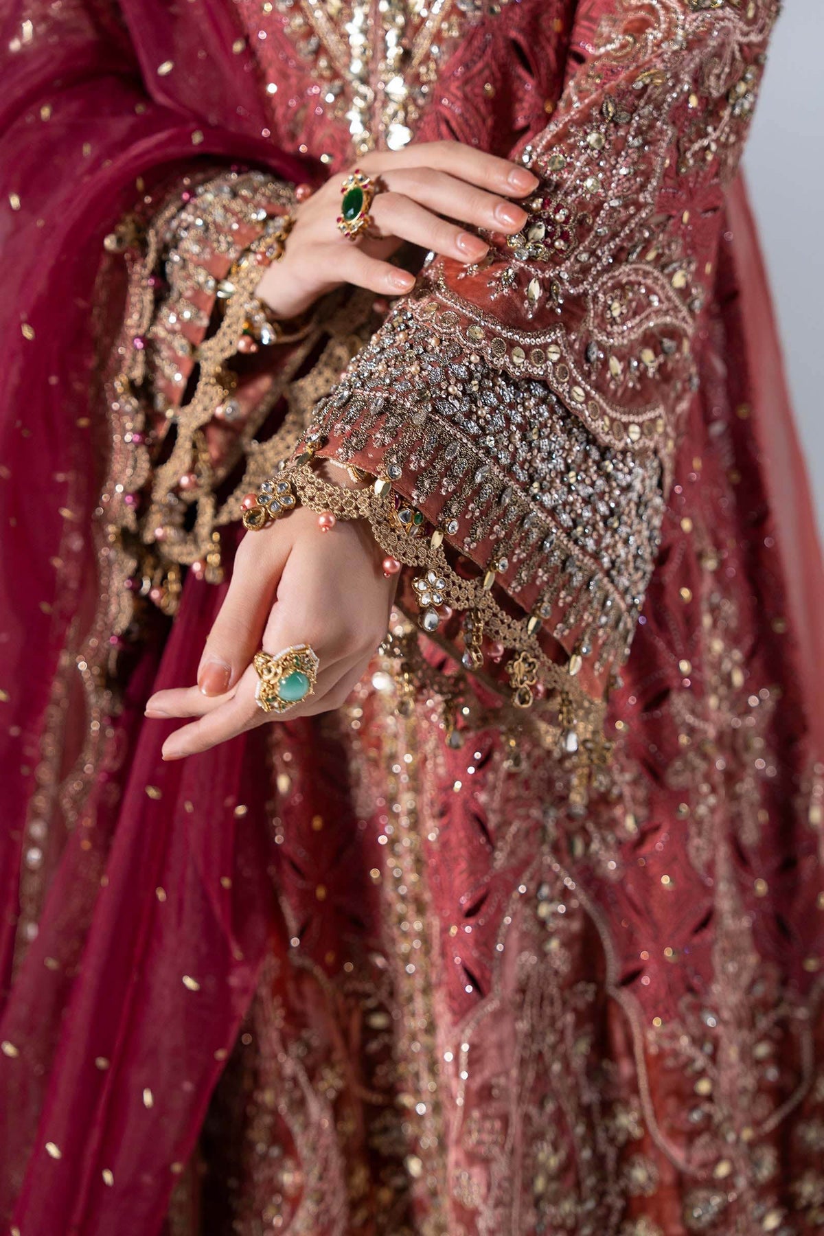 BD-3108 Salmon Pink Embroidered Organza Suit