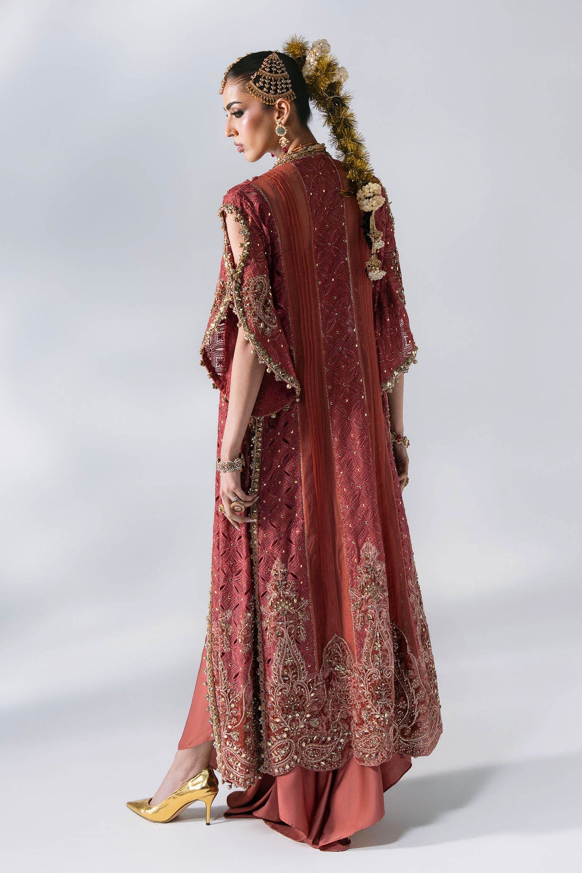 BD-3108 Salmon Pink Embroidered Organza Suit