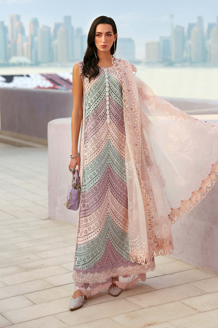 3 Piece Unstitched Embroidered Lawn Suit (Lilac) | D-2612-B