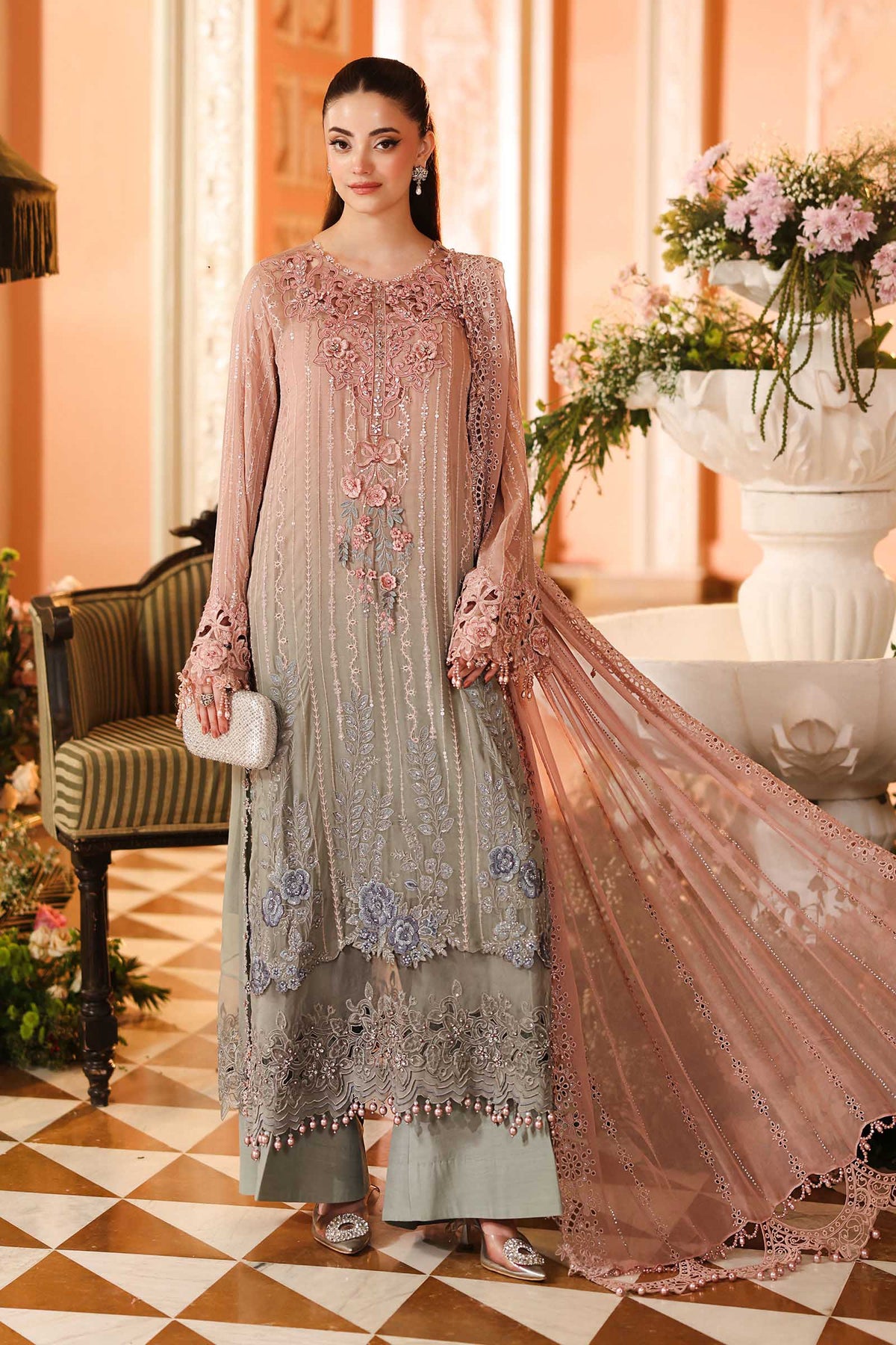 3 Piece Unstitched Embroidered Chiffon Suit