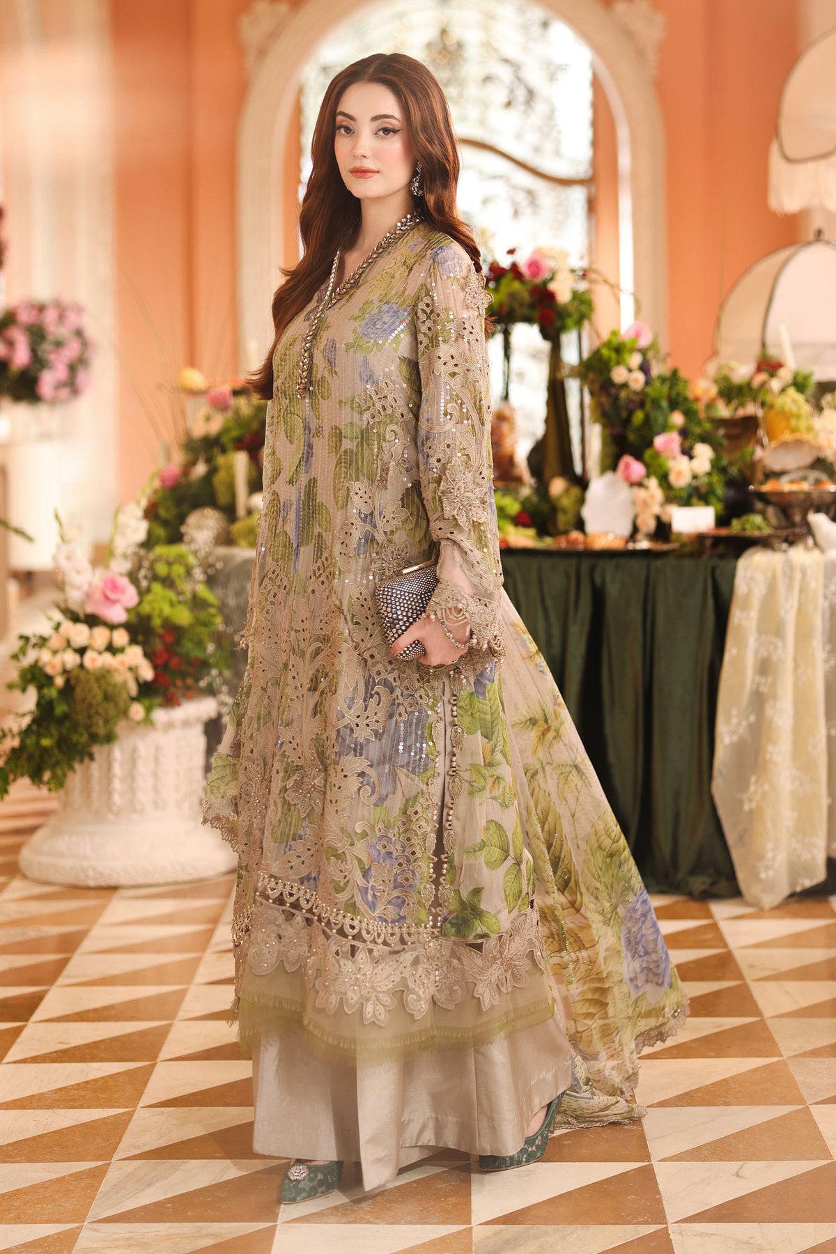 3 Piece Unstitched Embroidered Chiffon Suit