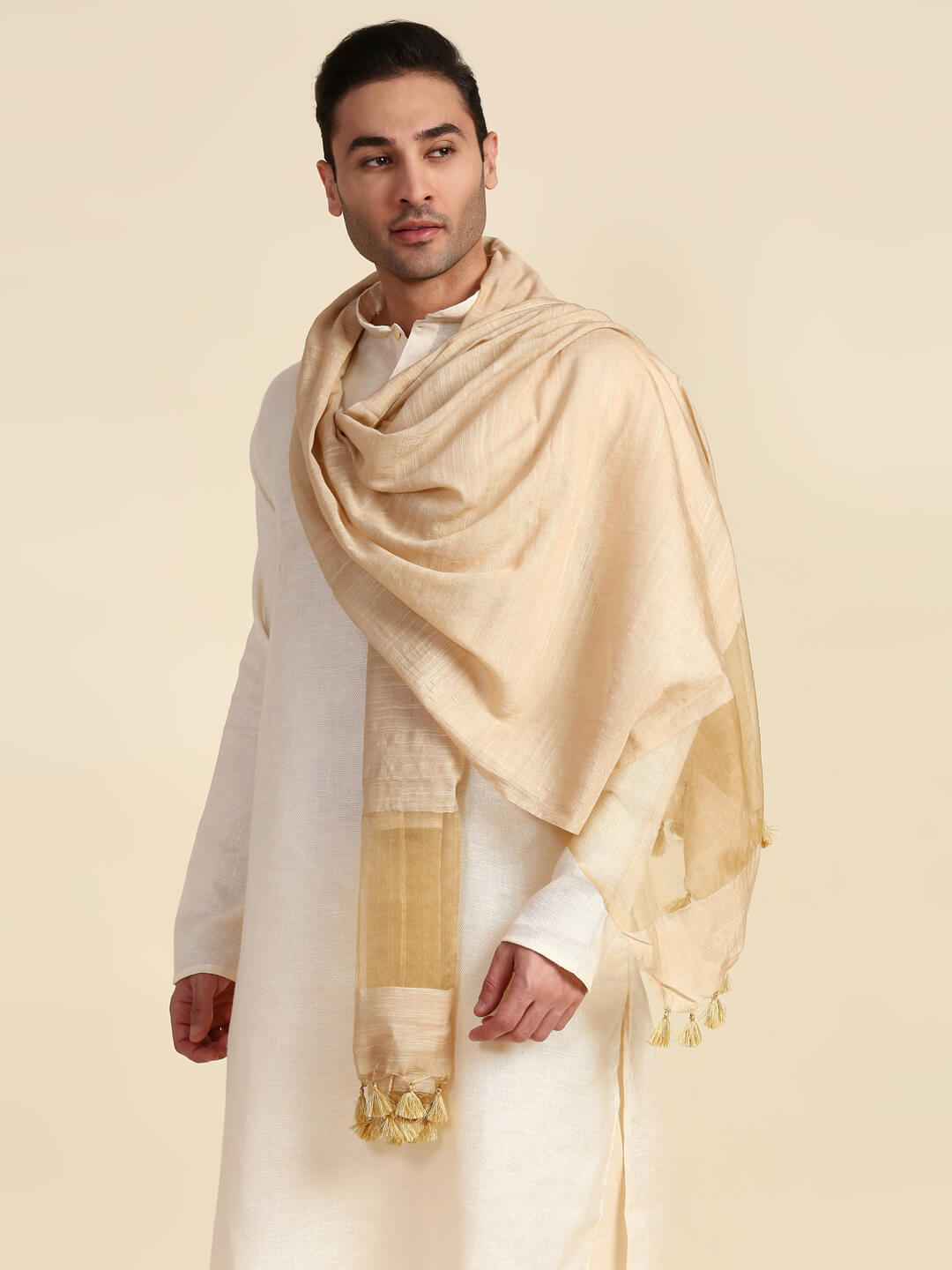 Men's Dull Gold Linen Dupatta for Kurta/Sherwani/Achkan