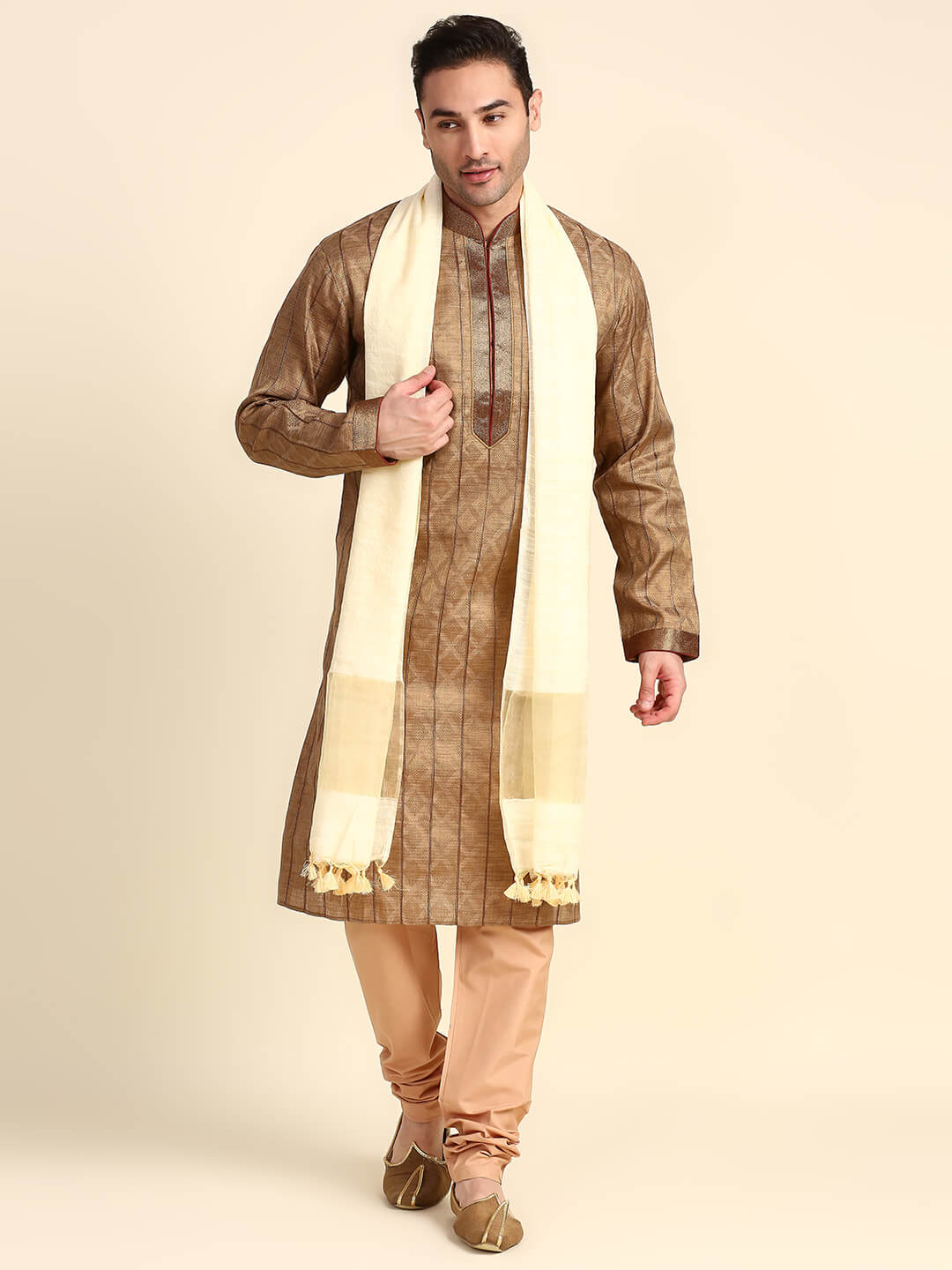 Men's Cream Linen Dupatta for Kurta/Sherwani/Achkan