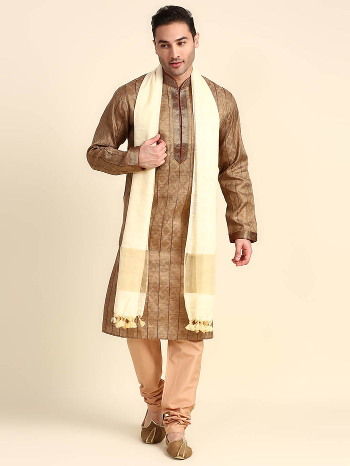 Men's Cream Linen Dupatta for Kurta/Sherwani/Achkan