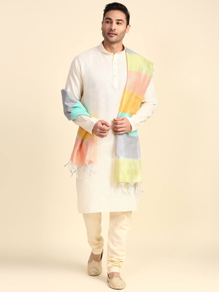 Men's Multicoloured Silk Blend Dupatta for Kurta/Sherwani/Achkan