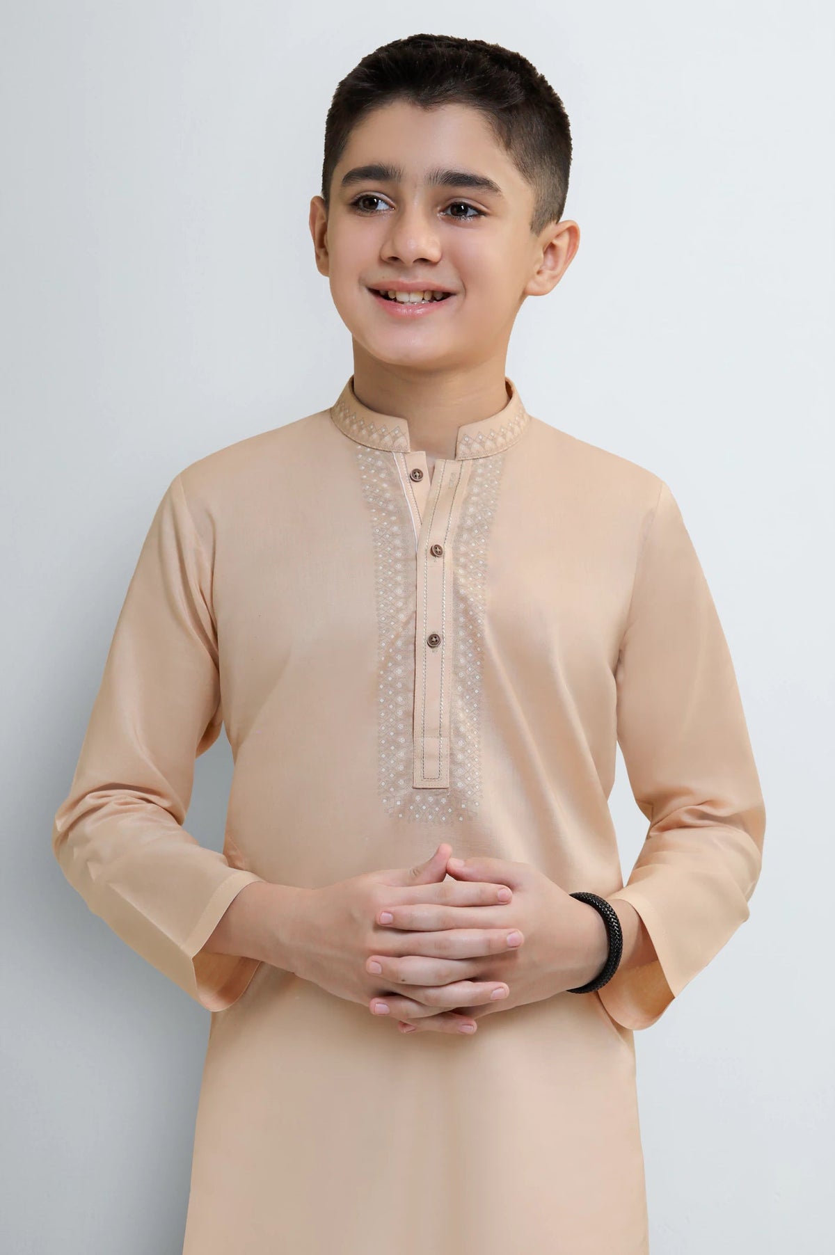 Peach Boys Screen Printed Kurta Pajama