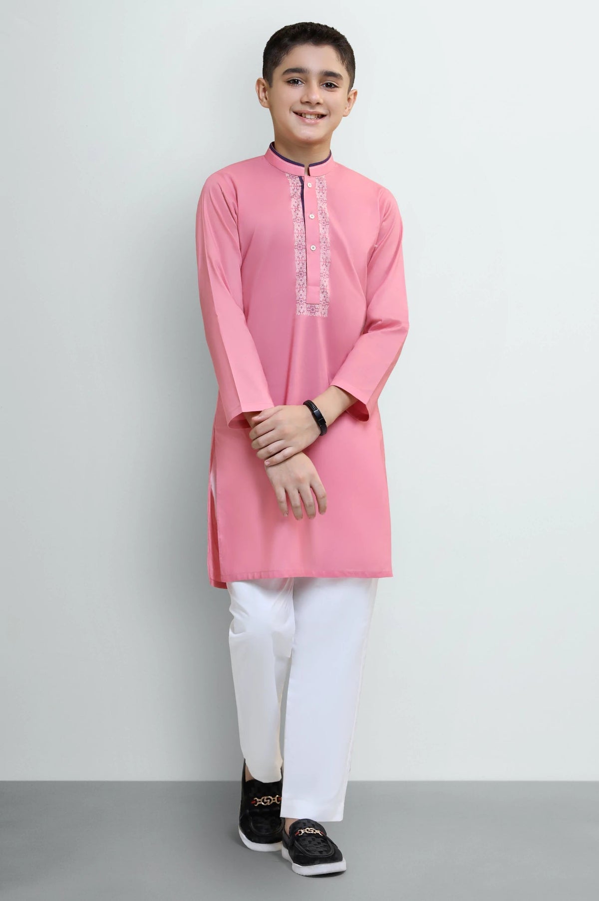 Dark Pink Boys Screen Printed Kurta Pajama