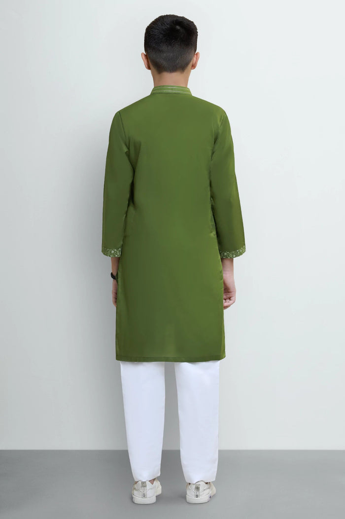 Green Boys Screen Printed Kurta Pajama