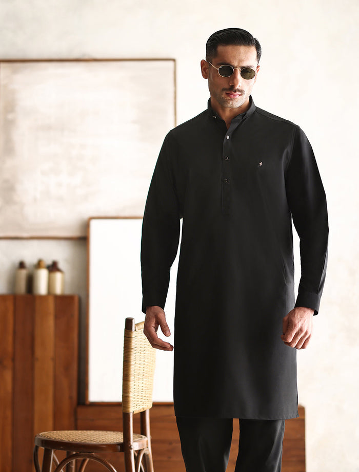 Black Textured Kurta Pajama
