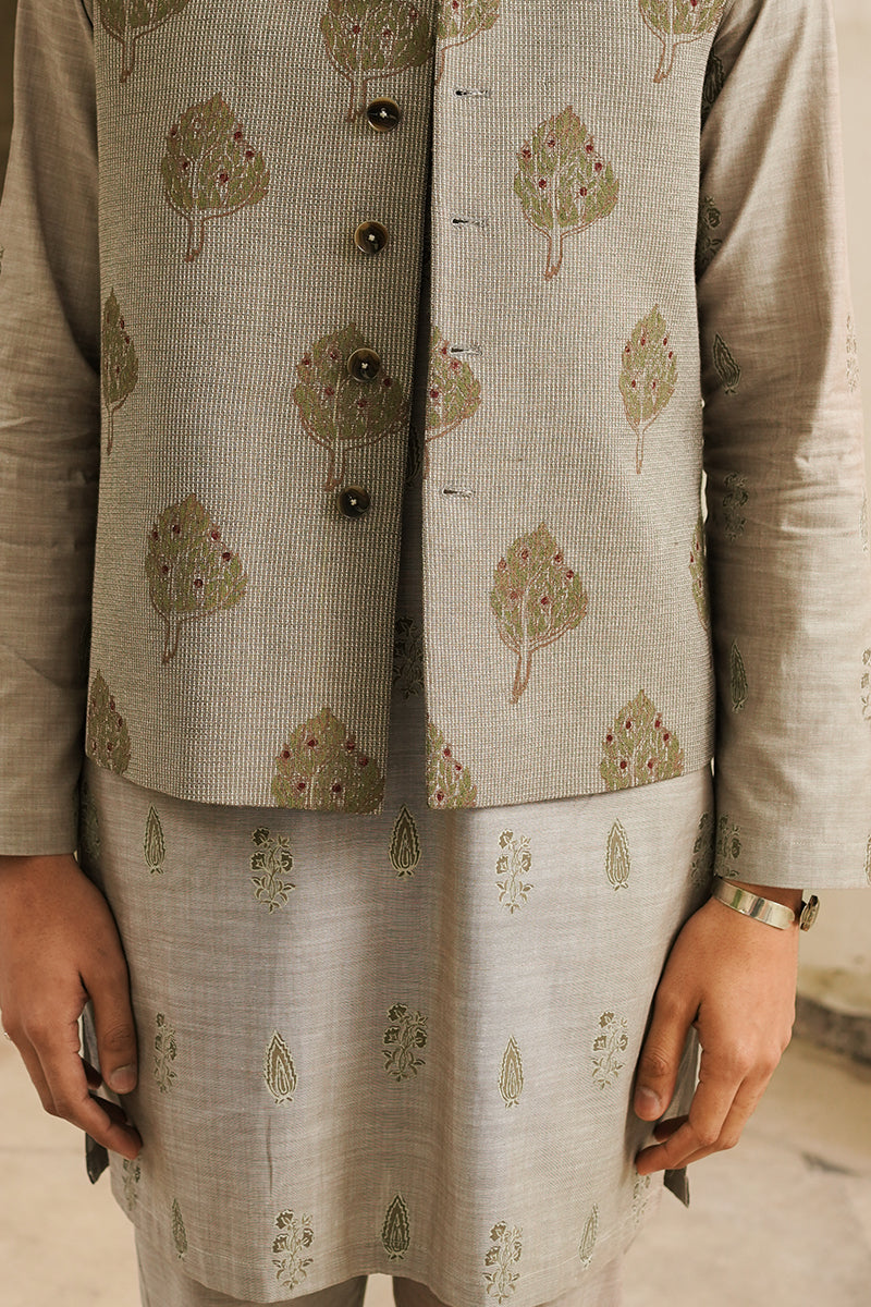 Slate Grey Printed Waistcoat