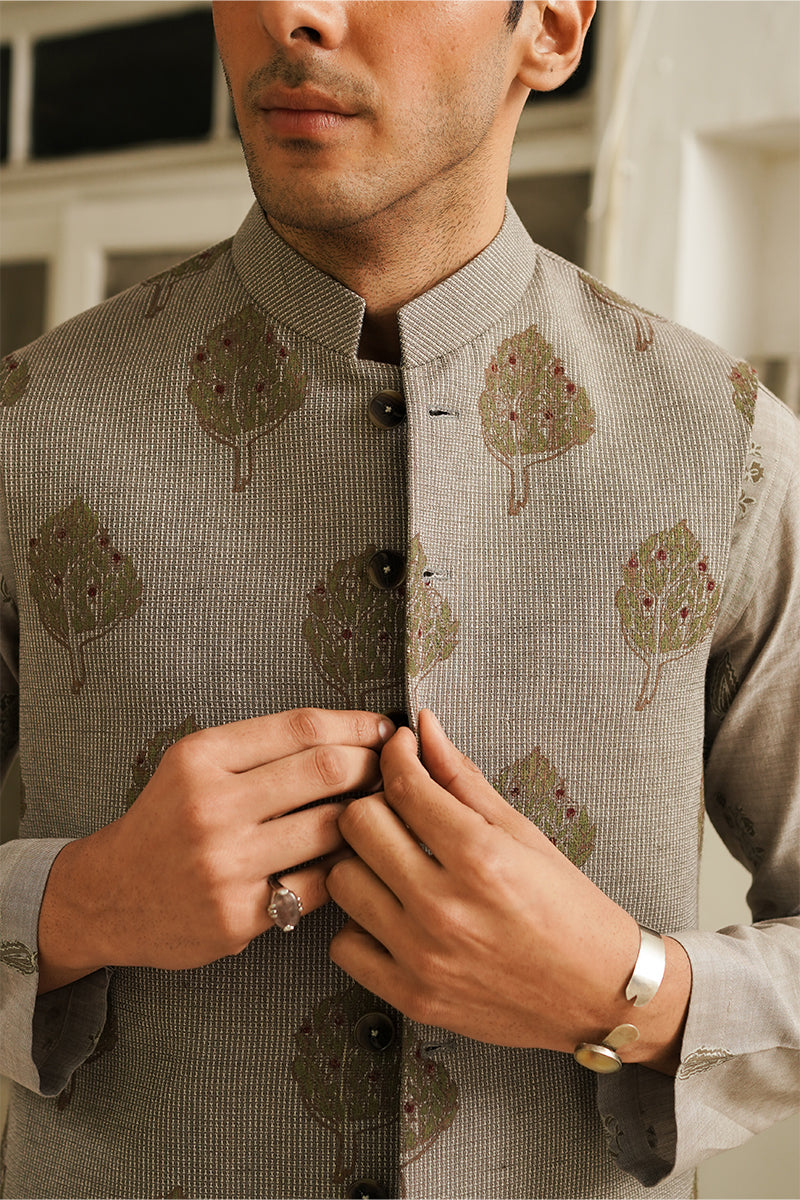 Slate Grey Printed Waistcoat