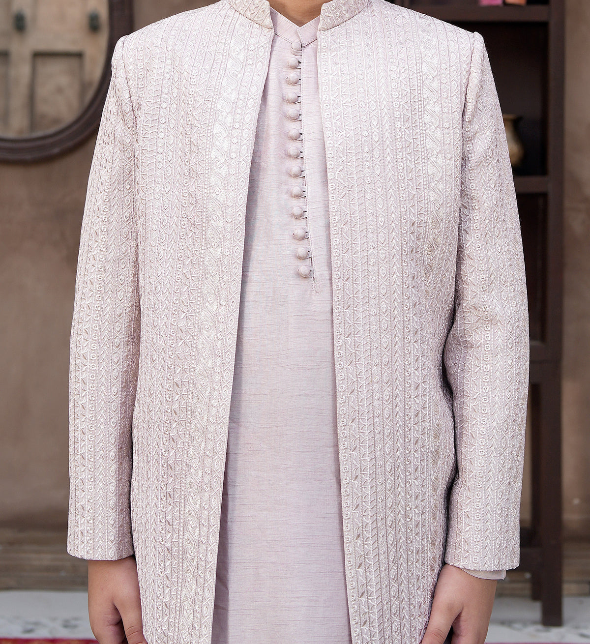 Prince Coat Open Lining Embriodery Tea Pink