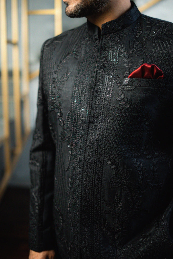 Jet Black Royale Embroidered Prince Suit