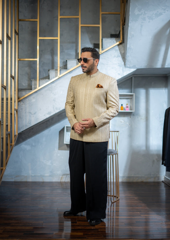 Beige Embroidered Prince Suit