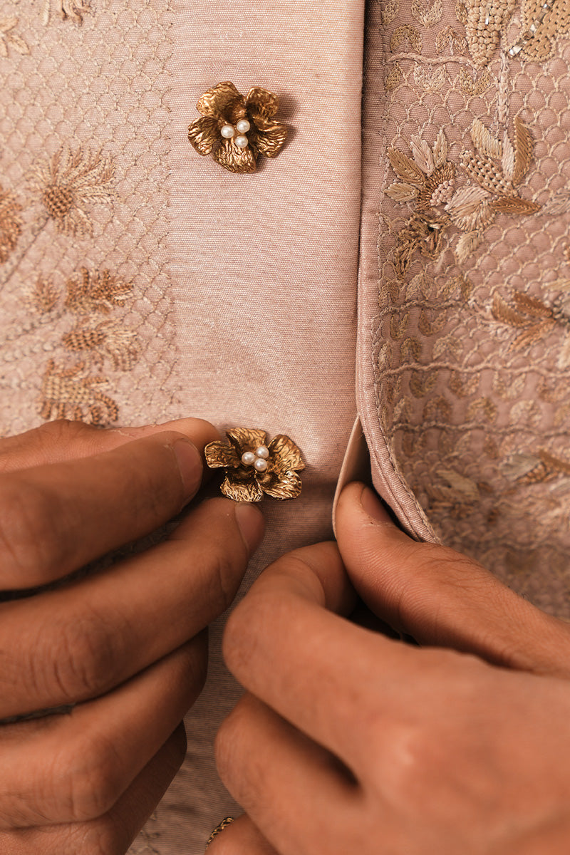 Farzam' Hand Embroidered Coral Pink Waistcoat