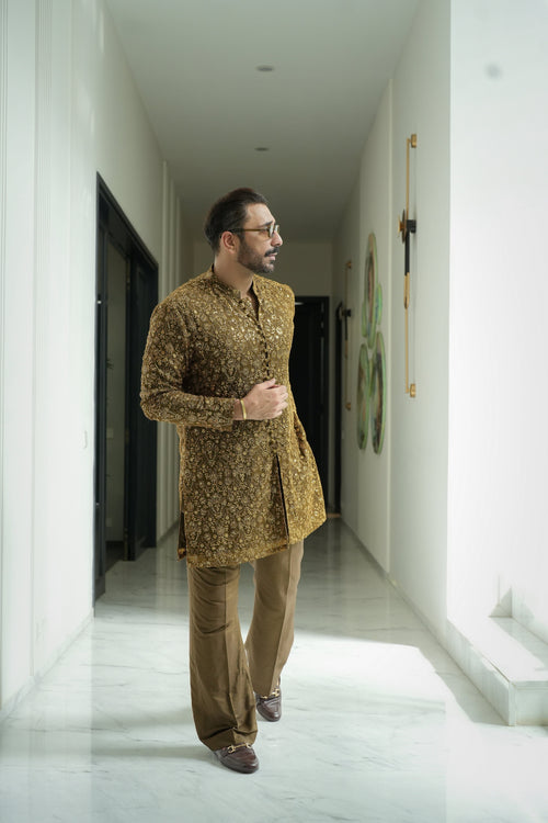 Jhalke zareen - Olive Gold Kurta pajama