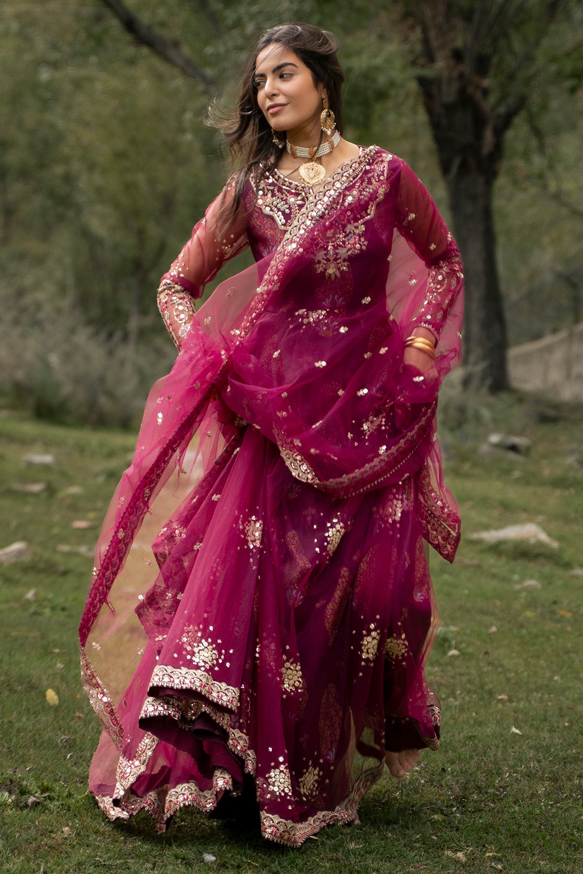 3-PC Stitched Embroidered Poly Net CMA-6-481