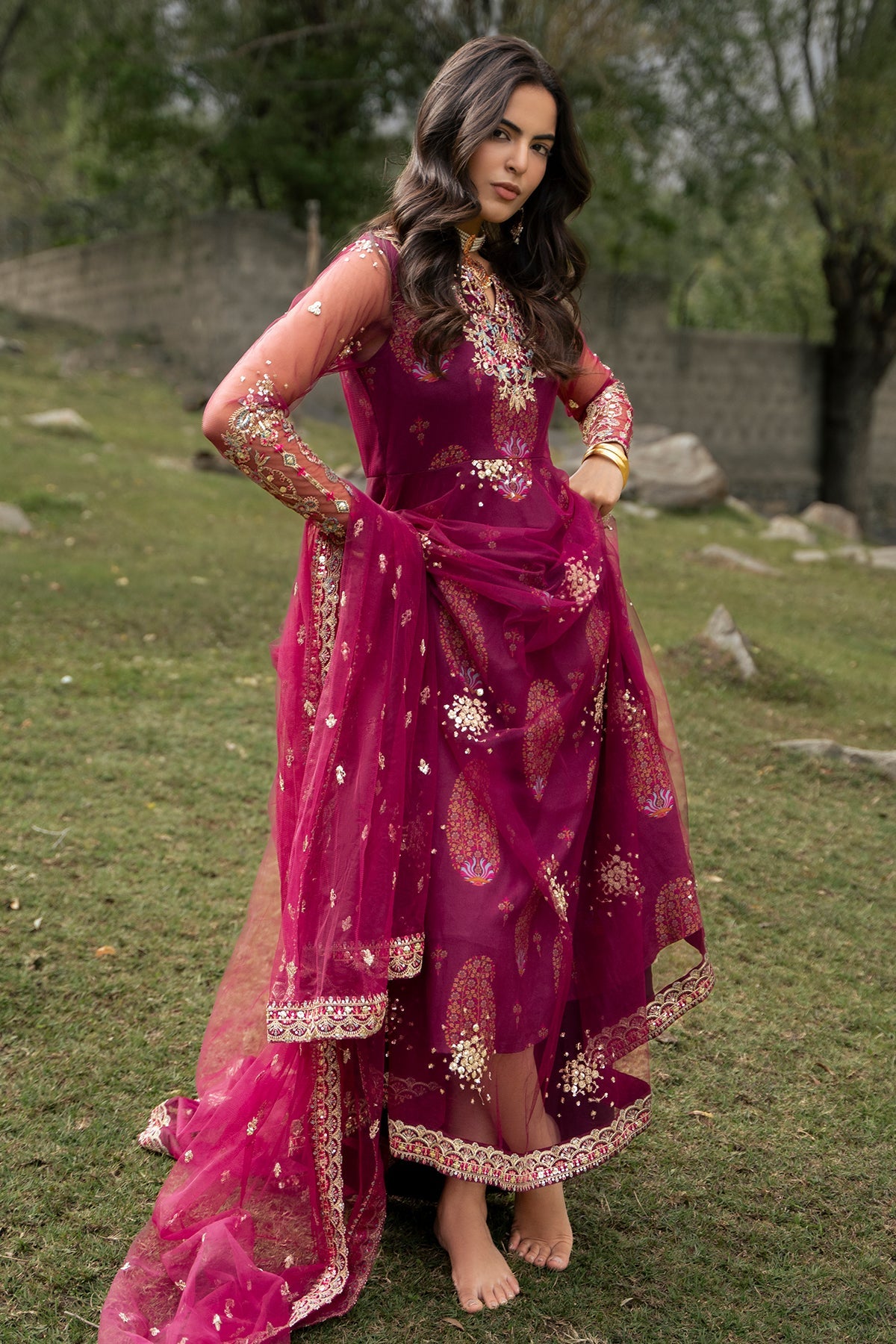 3-PC Stitched Embroidered Poly Net CMA-6-481