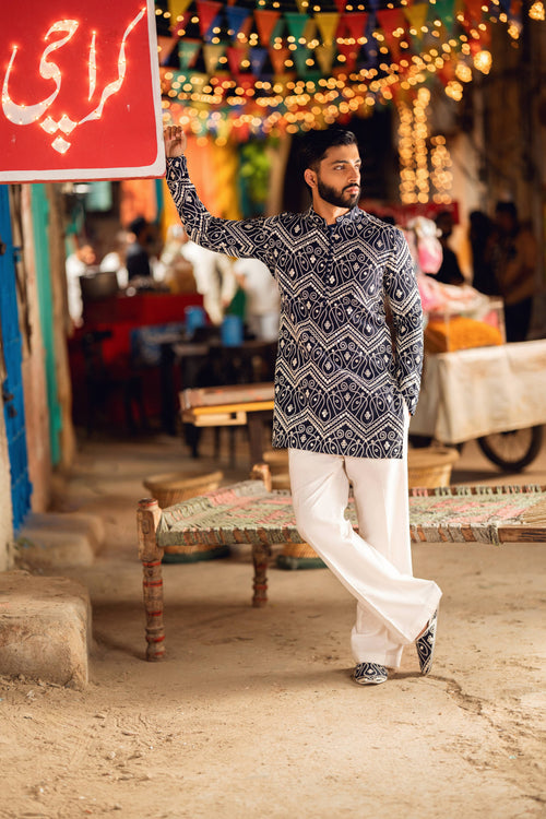 NAQOOSH – NAVY BLUE KURTA PAJAMA