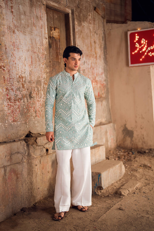 NAQOOSH – MINT GREEN KURTA PAJAMA