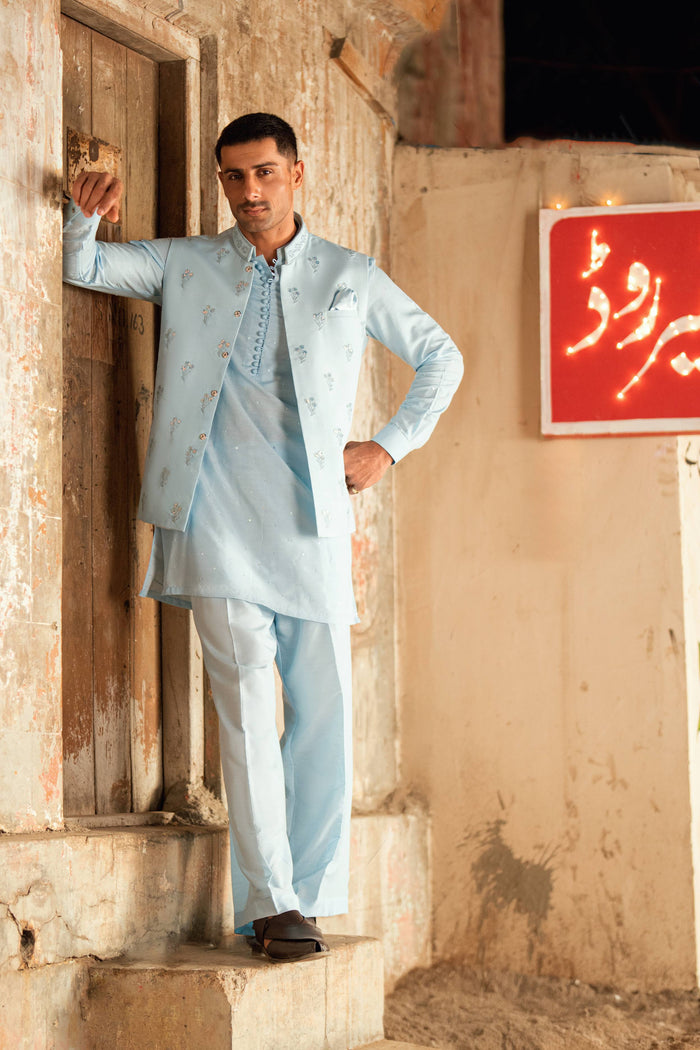 Eshaan Aqua Blue Waist Coat