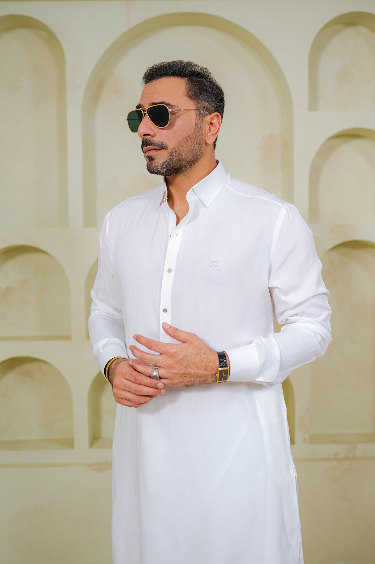 White Bosky Linen Shalwar Kameez