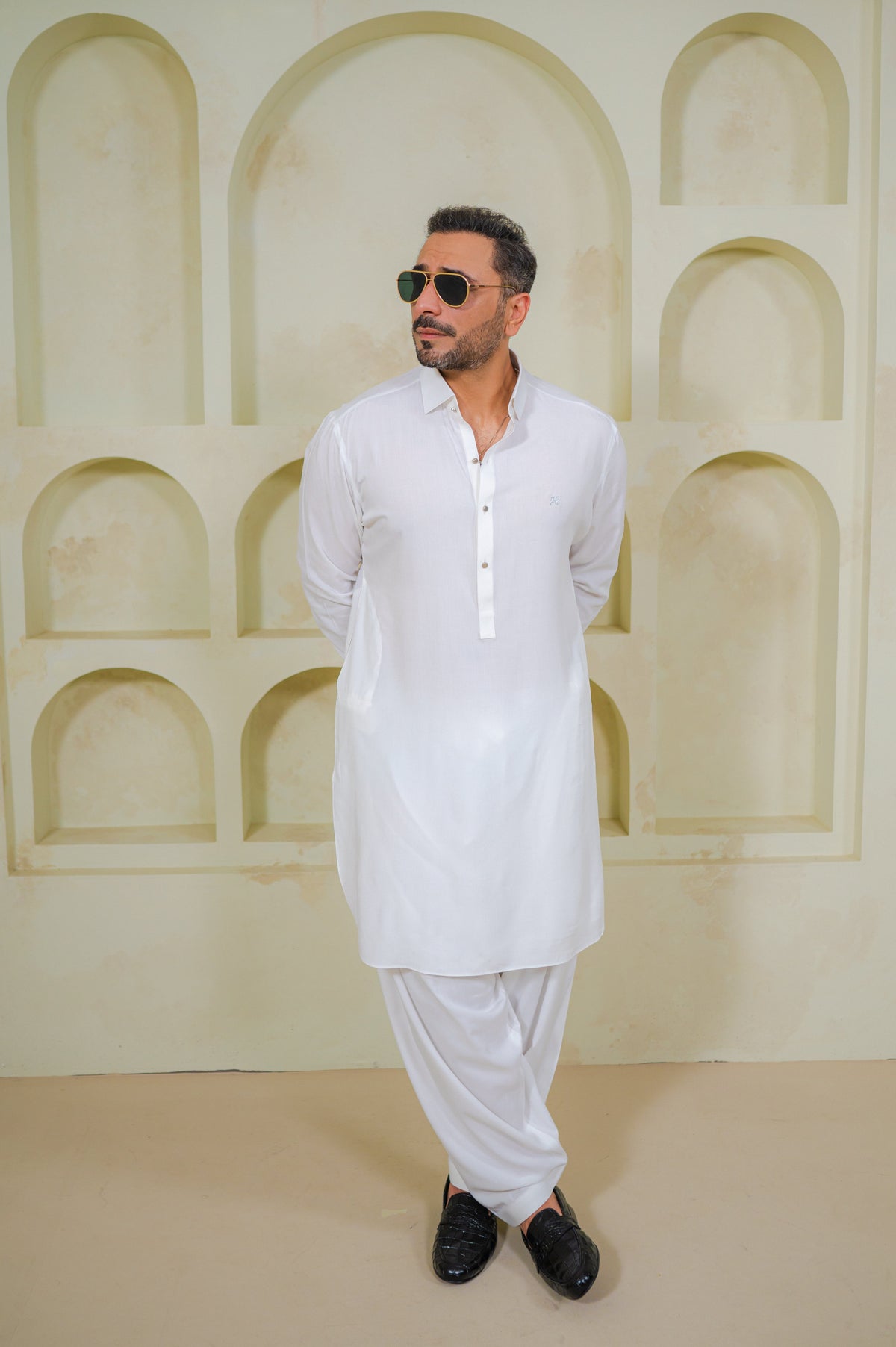 White Bosky Linen Shalwar Kameez