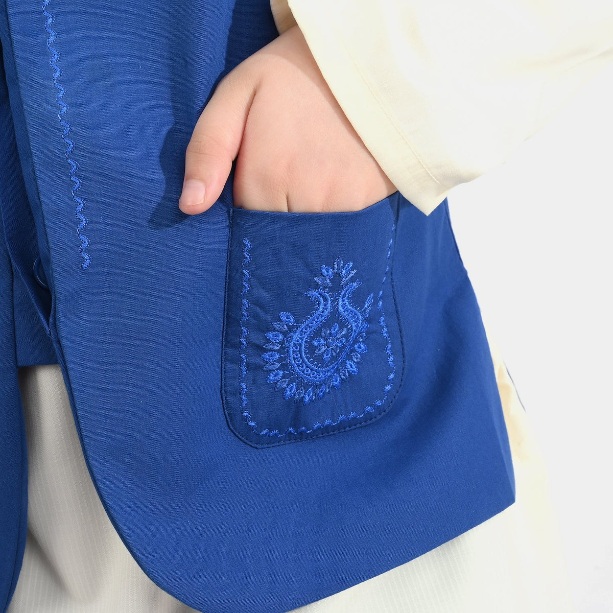 Boys Cotton Poplin Waist Coat (Front Pkt)-Blue