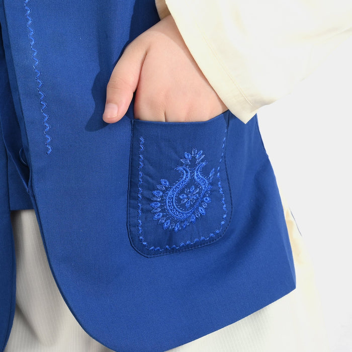 Boys Cotton Poplin Waist Coat (Front Pkt)-Blue