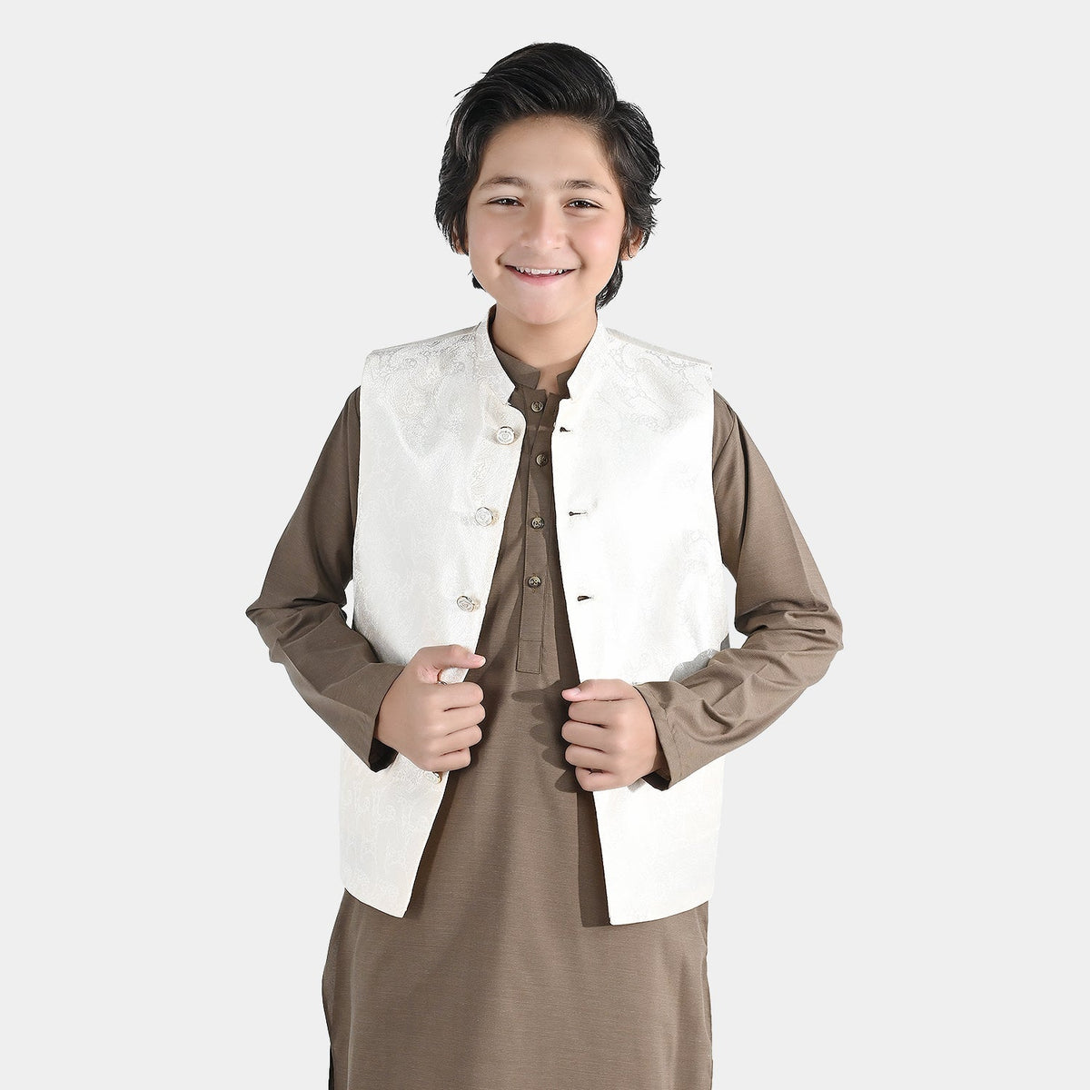 Boys Poly Viscose Waistcoat - Off White