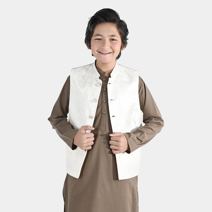 Boys Poly Viscose Waistcoat - Off White