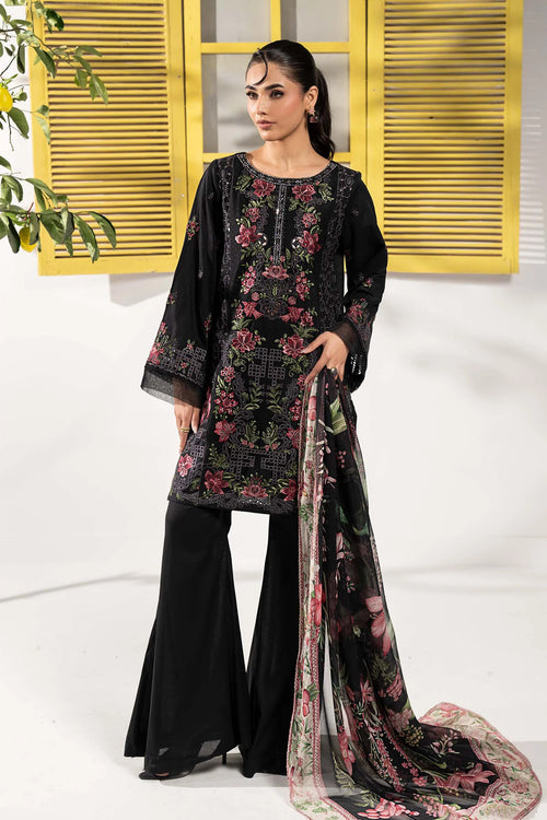 3 Piece Embroidered Dobby Lawn Suit DW-EF26-10-Black