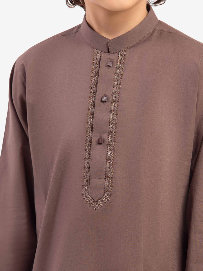 Brown Embroidered Cotton Kurta Pajama