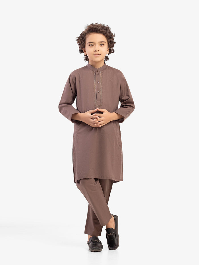 Brown Embroidered Cotton Kurta Pajama