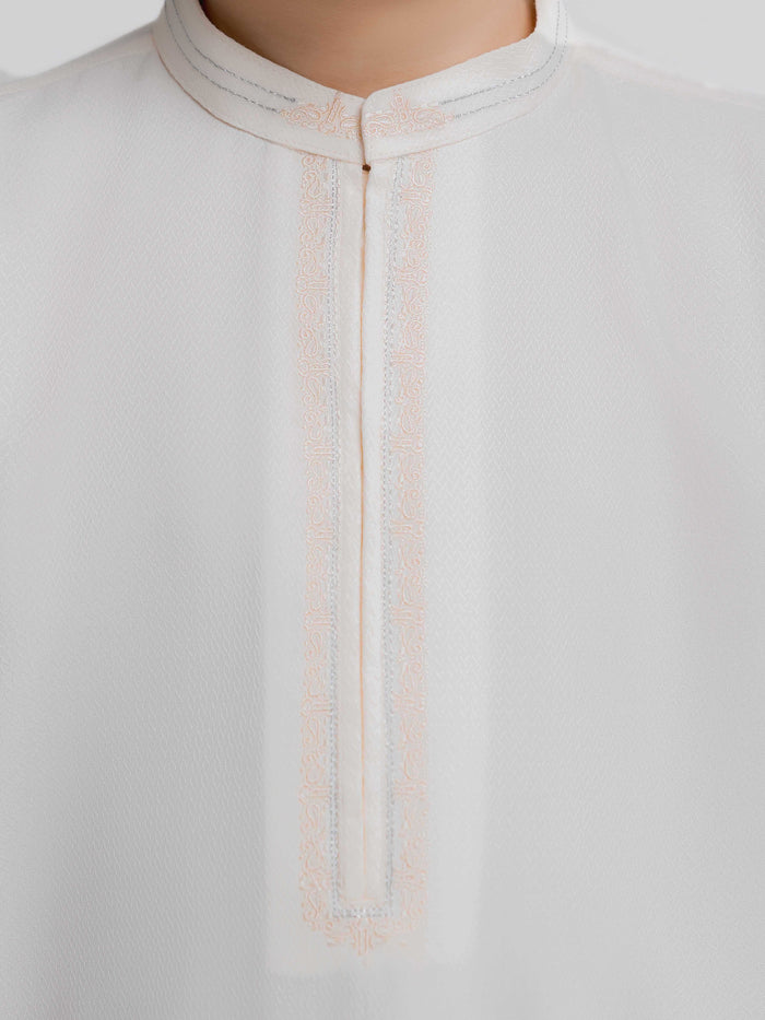 Cream Embroidered Dobby Kurta Pajama