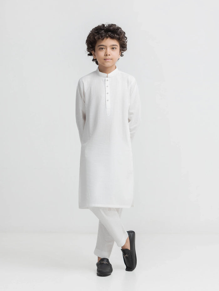 White Embroidered Cotton Slub Kurta Pajama
