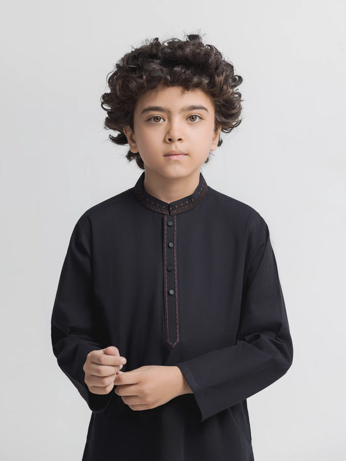 Black Embroidered Cotton Kurta Pajama