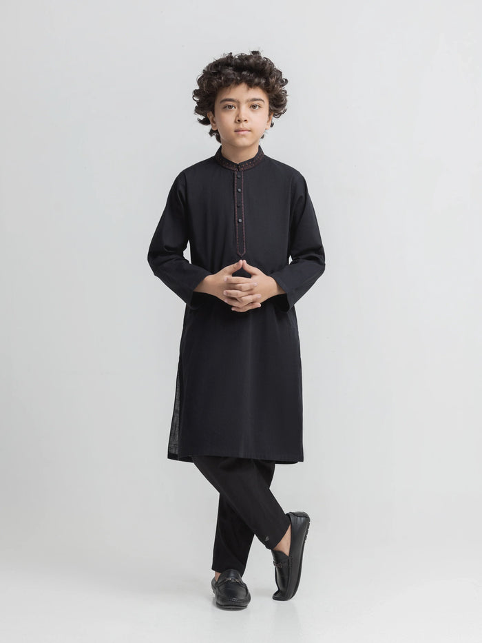 Black Embroidered Cotton Kurta Pajama