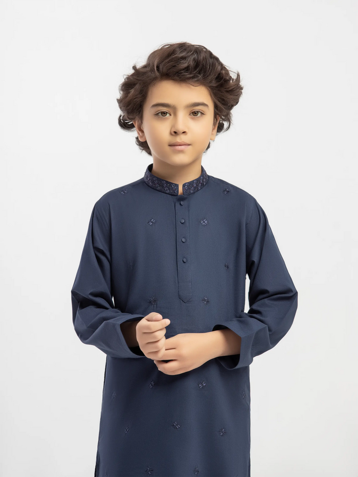 Navy Blue Embroidered Dobby Kurta Pajama