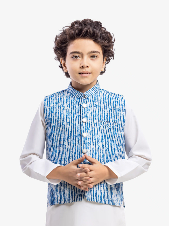 Blue Blended Waistcoat Suit
